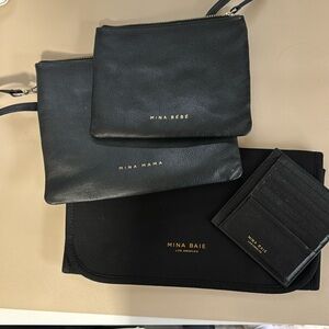 Mina mama pouch, Mina Bebe pouch, changing pad, and card holder